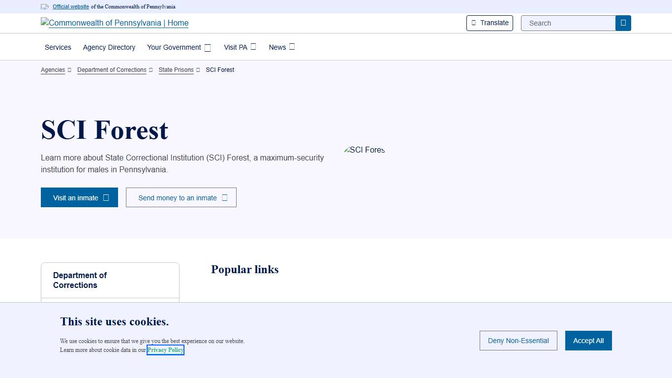 SCI Forest Department of Corrections Commonwealth of Pennsylvania