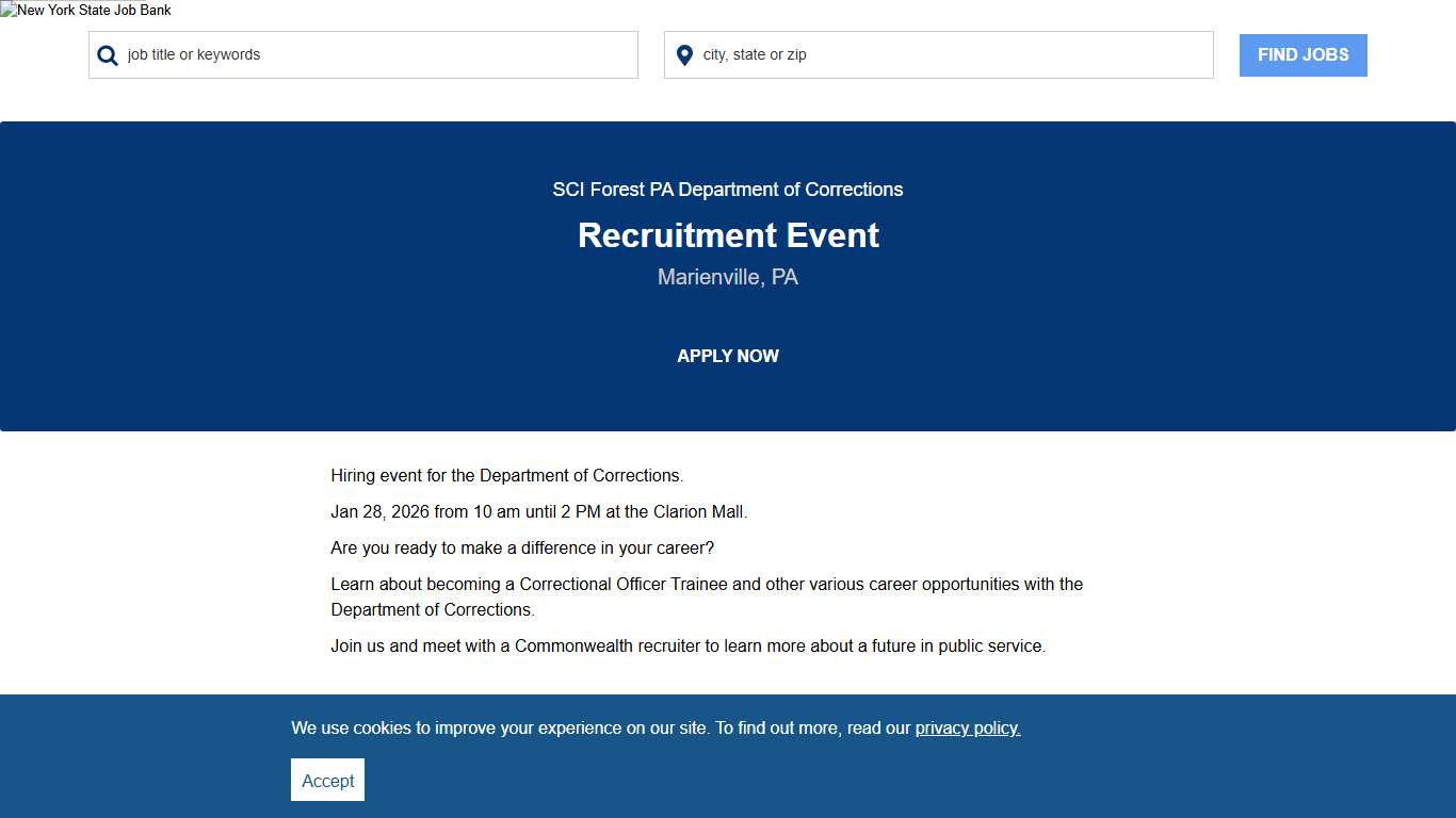 Recruitment Event at SCI Forest PA Department of Corrections New York State Job Bank