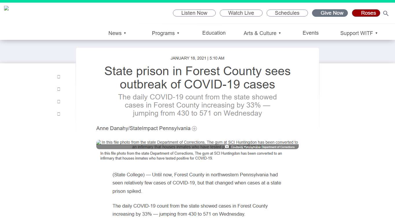 State prison in Forest County sees outbreak of COVID-19 cases WITF